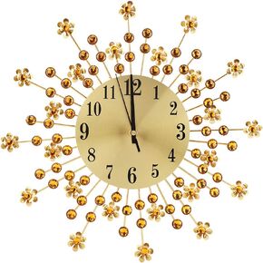 Wall Clock,Sparkling Wall Clock, Iron European Style Flower Shaped Wall Mounted Clock Hanging Wall Clock for Indoor Dining Room Living Room Office Home Bar Cafe 37cm Dia