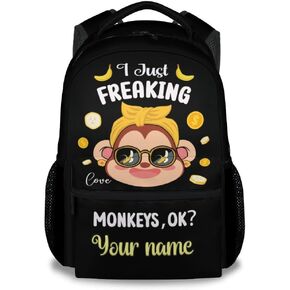 UNIKITTY School Backpack for Girls Boys, Monkey Backpack with Adjustable Straps, 17" Girls Backpacks Ages 6-8 Large Capacity Durable, Yellow Cute Kids Backpack