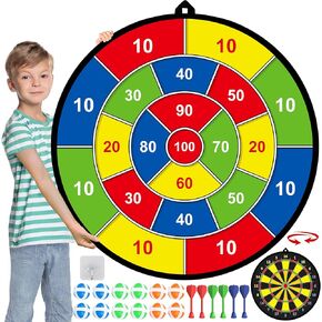 Double-Sided Dart Board for Kids, Dart Board Game with 12 LED Sticky Balls 6 Darts 1 Gun, 2 in 1 Shooting Game Toys, Indoor Outdoor Sport Fun Party Game Toys, Gifts for Age 3 4 5 67 8 9+ Boys Girls