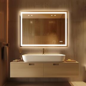 48×36 LED Bathroom Mirror with Lights Bathroom Vanity Mirror with Backlit and Front Light,Stepless Dimmable Led Mirror for Bathroom,Anti-Fog, Shatter-Proof, Memory, 3 Colors Smart Mirror