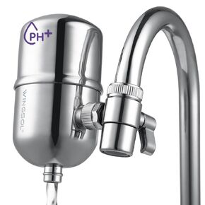 𝗪𝗜𝗡𝗚𝗦𝗢𝗟 Faucet Filter Reduce Heavy Metals 99.6% Lead, Increase Water pH & Taste NSF/ANSI 42&53, 304 Stainless-Steel 220-Gallon 0.1µm Remineralize Water 5-in-1 Function WS-FM001-5in1