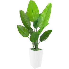 Artificial Bird of Paradise Tree 7FT, Faux Bird of Paradise Tree with Tall White Planter, Realistic Leaves & Natural Wood Trunk, Ideal for Home Decor and Housewarming Gift