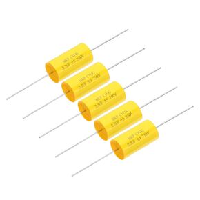 PATIKIL 2.2uF 250 V CBB20 Capacitor, 1 Pcs Axial Audio Speaker Crossover Step-Less Film Capacitor MKP Capacitor for Audio Equipment Appliances, Yellow