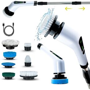 Aguilera.ba24 Electric Spin Scrubber - Shower Scrubber with Long Handle Spin Brush for Cleaning with 7 Brush Heads Cordless Electric Scrubber for Cleaning Dual Speed Bathroom Scrubber