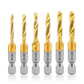 HSS Tap Bit Set - 13pcs SAE/Metric Combination Drill Tap for Drilling, Tapping, Countersinking, Titanium Combination Drill with Quick Change Shank Extension Rod Fixed on Tapping Machine