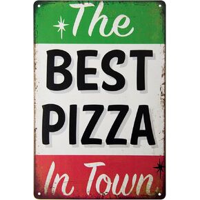 ERLOOD The Best Pizza in Town Tin Sign Home Kitchen Signs Wall Decor Metal Funny Art Retro Vintage Distressed 12 X 8