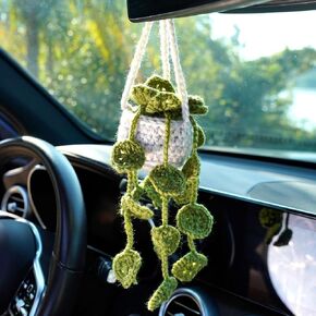 Cute Crochet Plant Car Interior Hanging Ornament Boho Hanging Basket Accessories for Mirrior Decor,Suitable for Car Accessories, Decoration. in Saudi Arabia