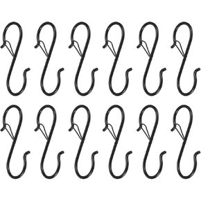 HARFINGTON 12pcs S Hooks 3.5 Inch S-Shaped Metal Hook Hanger with Safety Buckle for Hanging Plants Clothes Pots and Pans Kitchen Utensil Bags, Black