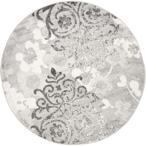 SAFAVIEH Adirondack Collection 11' Round Silver / Ivory ADR114B Floral Glam Damask Distressed Non-Shedding Dining Room Entryway Foyer Living Room Bedroom Area Rug