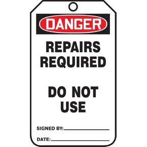Accuform MDT015PTP RP-Plastic Safety Tag, Legend "Danger Repairs Required Do Not Use", 5.75" Length x 3.25" Width x 0.015" Thickness, Red/Black on White (Pack of 25)