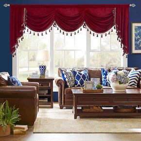 NICETOWN Farmhouse Valances for Windows, Living Room Curtain Topper Valances, Luxury Velvet Valance with Tassel for Bathroom, Kitchen Valances for Small Window (1 Panel, W52 x L18 Inch, Beige)