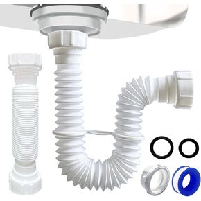 VIVIDA Sink Drain Pipe 1-1/2", Flexible Sink P Trap, 7.5"-17.7" Flexible Under Sink Pipe Kit for Bathroom Sink and Kitchen Sink, 1-1/4" Adapter Included, 2 PACK