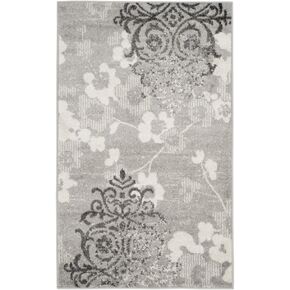 SAFAVIEH Adirondack Collection Runner Rug - 2'6" x 18', Silver & Ivory, Floral Glam Damask Distressed Design, Non-Shedding & Easy Care, Ideal for High Traffic Areas in Living Room, Bedroom (ADR114B)