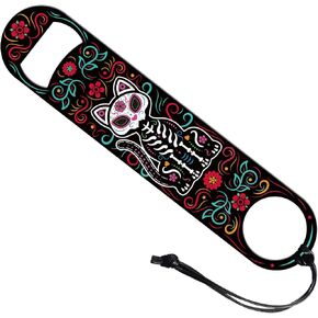 GLOBLELAND Cat Skeleton Bottle Opener Day Of the Death Beer Bottle Opener 7x1.5" Stainless Steel Bar Bottle Opener Bar Key for Bartender Flat Bottle Opener for Home Kitchen Bar Restaurant Club
