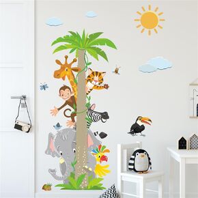 Fanwaoo Jungle Animal Wall Decals Elephant Lion Giraffe Wall Stickers Cute Animal Door Sticker for Kids Room Baby Nursery Playroom Living Room Wall Decor