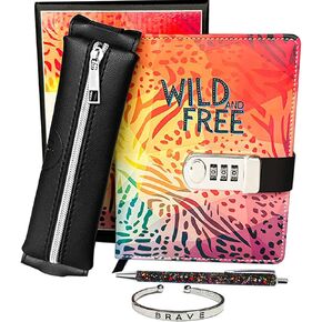 Life is a Doodle Journal for Teen Girls - Girls Diary Gift Set Includes a Leather Diary with Lock, Traveling Pencil Pouch, Love Bracelet, & Pink Pen - Super Cute Diary For Girls Ages 8-12 and Up