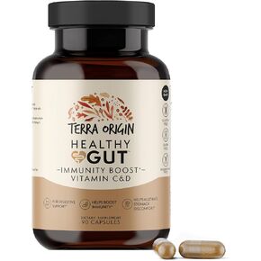 TERRA ORIGIN Healthy Gut Capsules with Immunity Boost | 90 Capsules | Digestive Support Including intestinal Permeability, IBS, Bloating, Gas and Constipation* 30 Servings/90 Capsules.