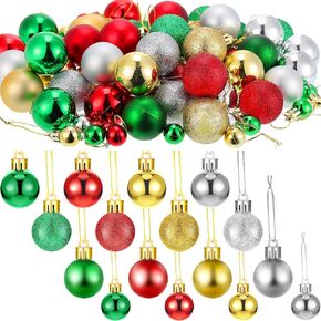Aoriher 96 Pcs Mini Christmas Balls Small Christmas Ball Ornaments 1.57 Inch, 0.79 Inch Glitter Tiny Christmas Tree Ornaments Red Green Gold Sliver Balls for Holiday Xmas Tree, 3 Styles(4 Colors)