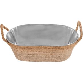 stobaza البيضاوي دلو الجليد حوض الجليد المجلفن حوض معدني شرب دلو برودة مع مقابض حبل المشروبات حوض دلاء الشراب للحفلات لوازم شريط الميموزا - 11.00x5.31x4.13in in Kuwait