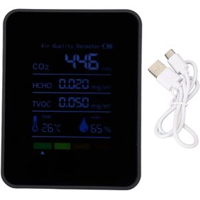 5 in 1 CO2 Detector Indoor Air Quality Monitor Battery Operated Carbon Dioxide HCHO TVOC Temp Humidity Meter