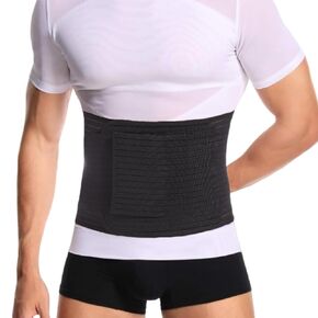 Reian Men's Abdominal Binder for Post Surgery,Compression Wrap Abdomen Waist Support Belt for Hernia Surgery, Abdominal Injuries (Black, Large)