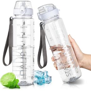 GOPPUS 32 Oz Water Bottle With Straw, Tritan Bpa-free,Wide Mouth Leakproof, Motivational Sports Large Transparent Water Bottles with Time Marker for Gym and Travel,Rose