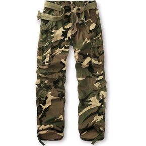 Cargo Pants for Men, Camo Hiking Pants Relaxed Fit Utility Pants, Ripstop Work Pants with 8 Pockets(No Belt)