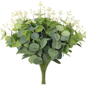 12 Pcs Artificial Green Eucalyptus Stems, 14" Faux Eucalyptus Leaves Branches Bouquet for Floral Arrangement DIY, Greenery Silk Stems for Vase Bouquets Flower Centerpiece Wedding Home Decor