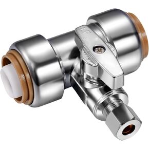 1Pack LF Premium Brass 3/4Inch Push to Connect x 3/4Inch Push x 1/4" Compression OD Straight Stop Valve,1/4 Turn for Pex,Copper,CPVC,PE-RT,HDPE