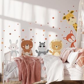 Watercolor Animals Wall Decals, Cartoon Giraffe Bear Lion Fox Polka dot Wall Stickers, Cartoon Animal Wall Stickers，Bedroom Game Room Classroom Paste Wall Painting Decoration.