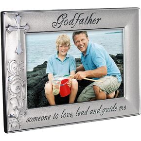 Malden International Designs Godfather with Cross Picture Frame, 4x6, Silver