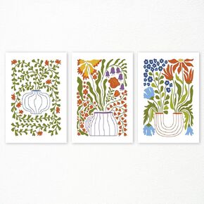 foefvpeft Flower Canvas Wall Art, 3 Piece 12x16in Indian Folk Art Prints, Indian Floral Painting Poster, Colorful Vintage Botanical Plant Pictures for Gallery Wall Artwork Living Room Unframed