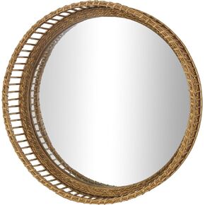 The Novogratz Bamboo Wood Handmade Room Wall Mirror Woven Entryway Mirror, Wall Mounted Mirror 21" x 5" x 21", Light Brown