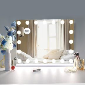 Vanity Mirror Makeup Mirror with Lights, 10X Magnification, Hollywood Lighted Vanity Mirror with 20 Dimmable LED Bulbs,3 Color Modes,Touch Control for Bedroom,Tabletop or Wall-Mounted