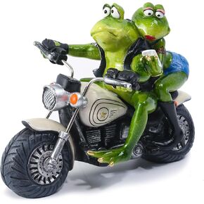 Frog Figurines -Larger Motorcycle Statues of Resin Frog Couple-Adorable Frog Sculpture Perfect for Home Decor or Motorcycle Fans Gift