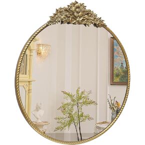 Round Mirror, 24''Baroque Style Wall Mirror Metal Frame Circle Mirrors for Entryway, Living Room or Bedroom,Retro Black