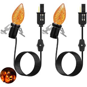 Meonum 2 Pcs C7 0.6W LED Lights Bulbs with Accessory Cord Bulb Socket, Blow Mold Lights Replacemen Kit, Orange Strawberry Village Light for Halloween Pumpkin Skeleton Christmas Trees House Crafts