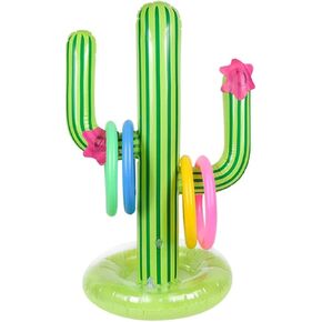 Inflatable Cactus Ring Toss Set, XOOBIU Pool Party Supplies Favors Summer Party Floats, Includes Inflatable Cactus,4 Color Rings
