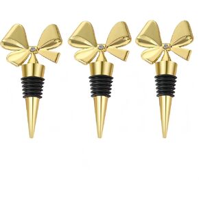 3 Pack Bowknot Wine Bottle Stoppers, Holiday Decor - zinc alloy Decorative Wine Stoppers - Wine Gift for Hostess - Cute Wine and Beverage Corker Bottle Sealers Women's Day gifts