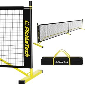 PICKLETECH الإصدار 3.0 من لعبة Pickleball Net المحمولة في الهواء الطلق - شبكة Pickleball بطول 22 قدمًا - حجم تنظيم USAPA - نظام شبكة كرة المخلل مع حقيبة حمل للممر