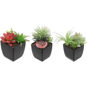 PATIKIL Artificial Succulents Set, 3Pcs Artificial Succulents Plant Fake Faux Flower in Pots for Garden Home Desk Decorations Arrangement Craft, Green