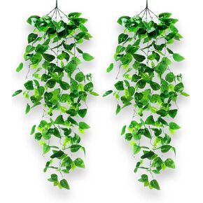 2pcs Artificial Hanging Plants, Fake Hanging Plants, 3.6ft Artificial Ivy Vine Greenery for Wall House Room Indoor Outdoor Decor (No Basket)