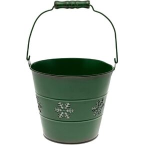 Boston International Metal Pail Christmas Winter Holiday Snowflake Bucket with Handle, 6.5 x 6-Inches, Green in Kuwait