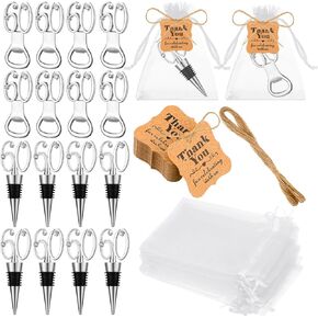 Landhoow 24 Pack 60th Bottle Opener Party Favors for Guests 12 Wine Stopper 12 Bottle Openers with Tags and Mesh Bags 60th Birthday Souvenirs for Wedding Anniversaries Favors Gifts Party Decorations
