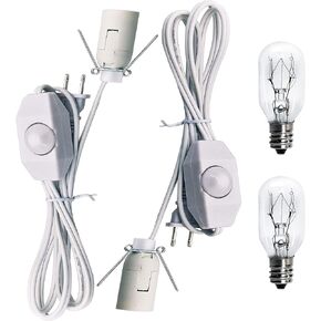 Original Replacement White Cords with Bulbs for Himalayan Salt Rock Lamp with Dimmer Switch and 25 Watt E12 Socket Incandescent Bulbs,UL Listed 2 Set
