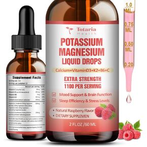 Potassium Magnesium Supplement Magnesium Glycinate Citrate Liquid Drops Oil High Absorption Support Bone, Muscle, Immune, Heart Health, Cramps, Calm, Metabolism & Energy - Sugar Free, Vegan