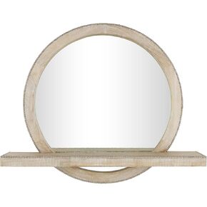 Deco 79 Mango Wood Room Wall Mirror 1 Shelf Entryway Mirror with Silver Beaded Outline, Wall Mounted Mirror 36" x 6" x 30", Light Brown