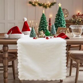 Baccessor Winter White Fur Table Runner Christmas Snow Faux Fur Dressing Table Runners Dresser Cover Coffee Table Center Decoration for Kitchen Home Dinning Party Holiday Indoor Outdoor 13x72 Inch