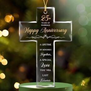 NewEleven 25th Wedding 25th Anniversary Decorations, Wedding for Couple, Parents, Him, Her - Glass Christmas Ornament