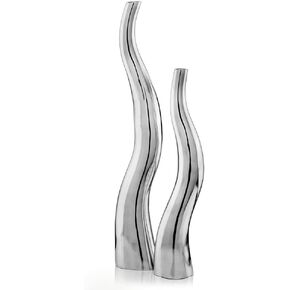 Modern Day Accents 6586 Curva Tall Wiggly Vases Set of 2, Silver, Aluminum, Contemporary, Modern, Popular, Glam, Floor Standing, Large 6" L, 3.5" W, 32" H, Small Vase: 5"L x 3.5"W x 24" H House Decor